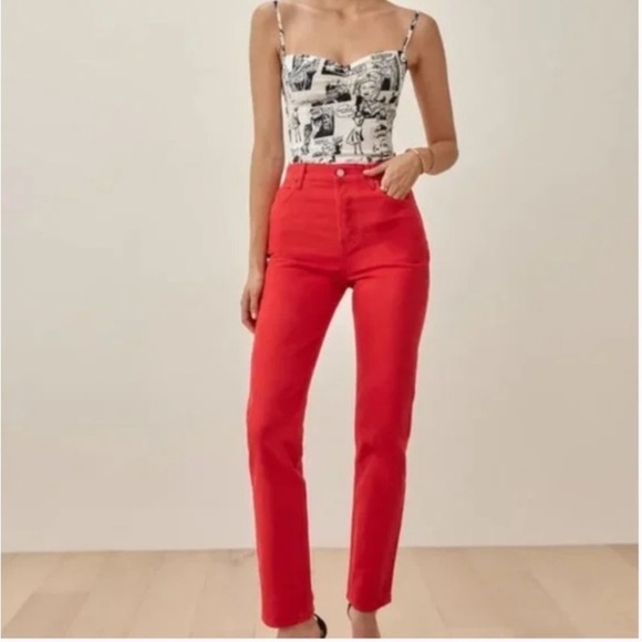 Reformation Denim - Reformation Jeans Womens 29 Cynthia High Rise Straight Tomato Red Feminine 90s
